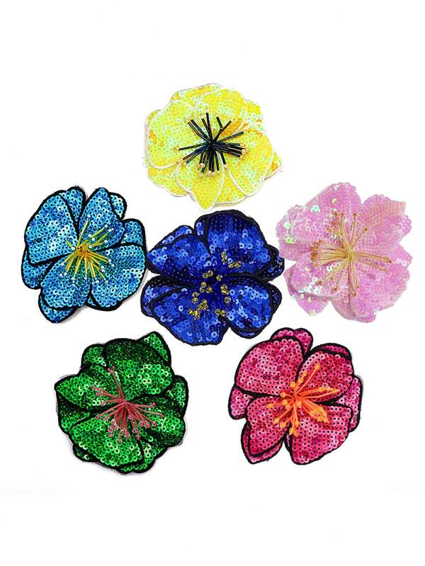 Aplique de lantejoulas florais com centro de miçangas (1 unidade) - Aplique termocolante vibrante para jaquetas/bolsas DIY, acessório de moda divertido.