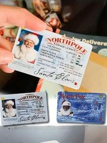 5 pièces Carte de vœux Père Noël, Permis de conduire perdu, Décoration de Noël, Permis de traîneau volant du Père Noël, Permis de conduire du traîneau du Père Noël, Carte de fête en plastique, Accessoires de décoration de Noël, Pas d'électricité requise Décorations de Noël Pyjamas de Noël Cadeaux de Noël Décoration de Noël