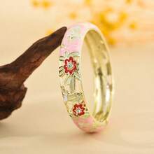 1 pieza Nuevo brazalete de estilo bohemio de moda con esmalte de flor enchapado en oro, adecuado para joyería de mujeres y niñas