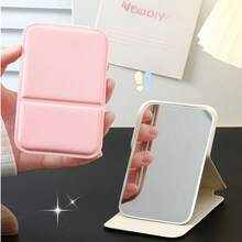 便携式化妆镜，PU皮革小镜，可折叠，旅行镜，适合送礼，旅行必备，化妆必备，易于收纳，可作为圣诞节和节日礼物，用于化妆，价格实惠，可用于房间装饰，梳妆台，旅行，卧室，化妆配件，镜子，化妆镜，迷你镜，便携式镜子，小镜子，手持镜，带支架的便携式旅行镜，可折叠紧凑型，迷你化妆镜适合放入口袋和手提包，男女通用桌面手持镜，价格便宜，情人节礼物 - 粉色 - 查看 10