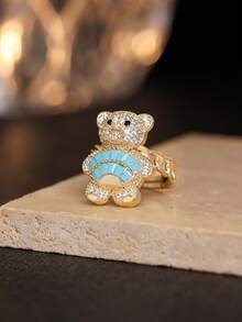 1 Peça Anel Pingente de Urso Cartoon Fofo e Cintilante - Joia Animal Requintada - Para Meninas - Presente Perfeito para Amigos