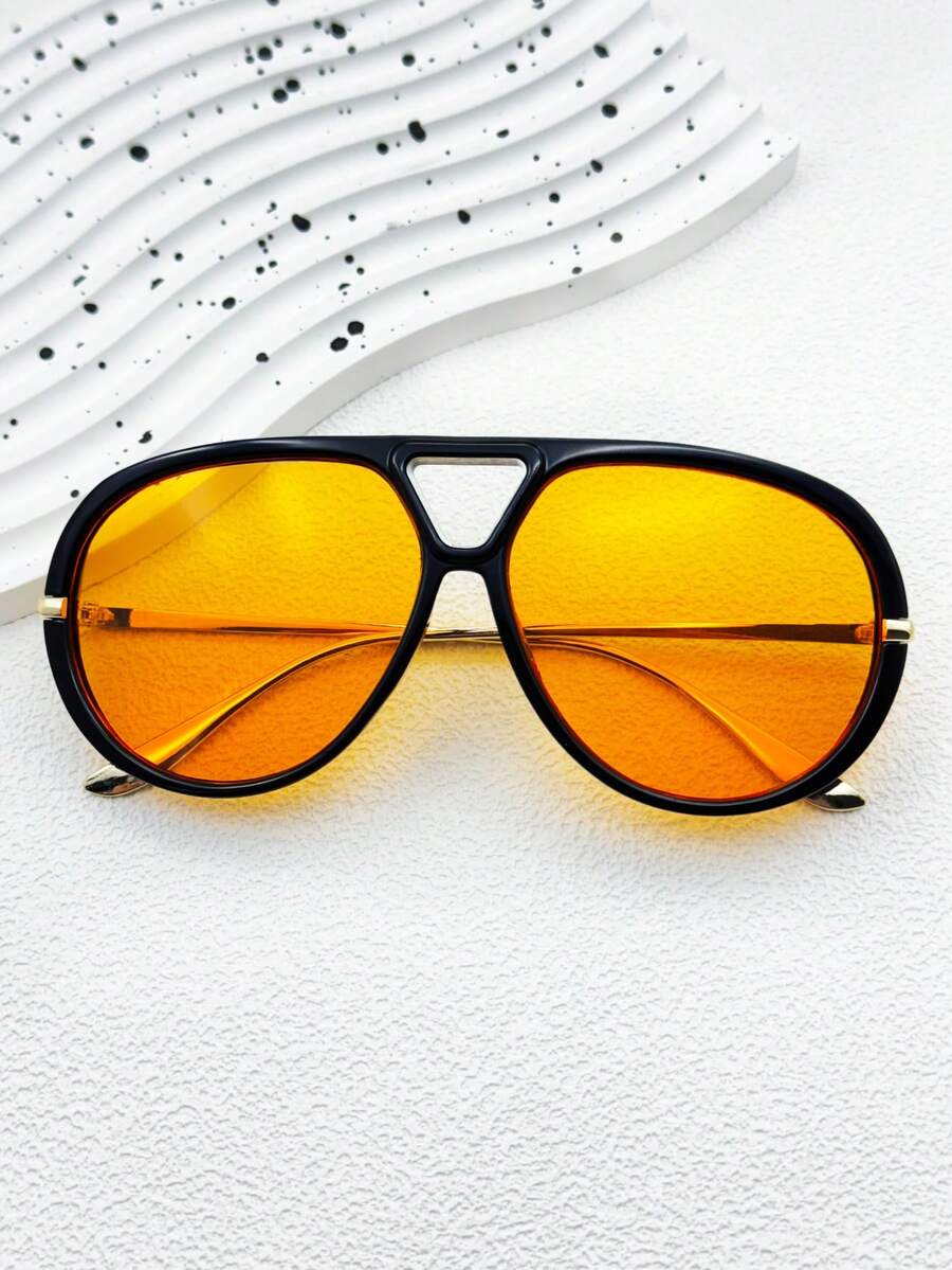 1pc Men's Retro Pilot Single-Bridge Sunglasses, High-Quality Versatile Glasses For Outdoor Driving, Beach, Party, Fashion Metal Frame Sunglasses, New International Fashion Week Design, Suitable For Daily Life, Beach Vacation And Outdoor Travel Accessories, Minimalist Design, Back To School Accessory, Fashionable And Portable, Flattering Face Shape, Ideal For Wedding, Beach, Party And Outdoor Activities, Beach Accessory, Halloween Beach Accessory