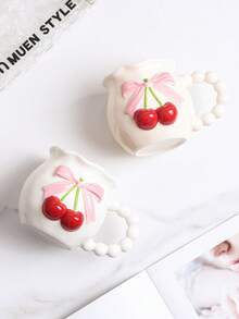 1pc Cute 3D Bowknot & Cherry Ceramic Coffee Mug, Romantic Dotted Yogurt Cup, Water Cup, Unique Creative Milk Cup, Suitable For Afternoon Tea, Daily Afternoon Tea / Best Choice For Girlfriend Gathering