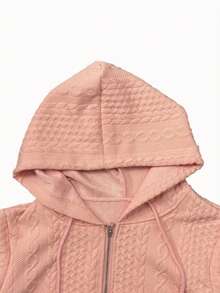 Women's Cable Knit Zip Up Hoodie - Long Sleeve Drawstring Hooded Jacket, Cozy Soft Knitted Sweatshirt For Casual Daily Wear, Fall & Winter Fashion Essentia - 西瓜粉 - 查看 2
