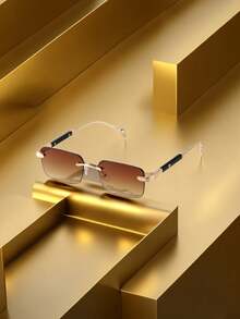 1 pieza Gafas de sol de verano sin montura para hombres con patillas gruesas de metal y diseño de corazón (incluye estuche y cordón), gafas de sol vintage, accesorios de playa, gafas de sol para verano, playa, vacaciones, exterior, viaje