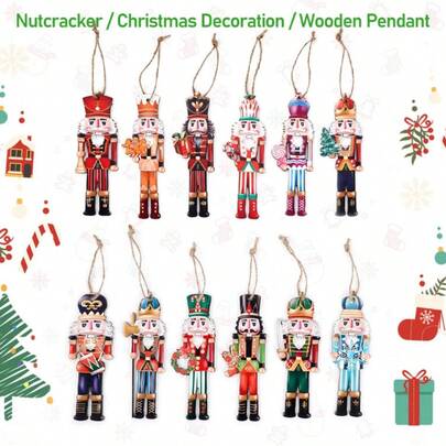 24 件圣诞胡桃夹子士兵木制吊坠圣诞树挂饰 2025 家居装饰 2026 新年礼物