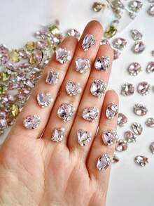 10/30Pcs White Rhinestone, Big Crooked Heart, Fat Square Axe, Crystal Rhinestone, Cannot Drop Bottom, High Brightness Pearl, Alien Rhinestone Material, Nail Rhinestone Jewelry Nails Nail Supplies Nails Nail Charms Nail Gems