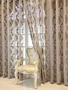 1 buah Tirai Tipis Motif Sakura Bergaya Eropa untuk Ruang Tamu, Kamar Tidur, Balkon, Ruang Makan, Tirai Partisi Semi-Transparan Tebal, Tirai Jacquard Sederhana Bergaya Eropa Warna Abu-abu untuk Dekorasi Rumah - Coffee Brown - View 6