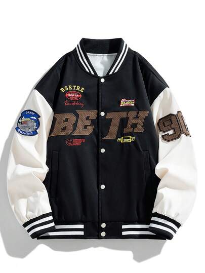 男女通用棒球夹克，刺绣，宽松版型，百搭，适合春秋冬，情侣装，摇滚风