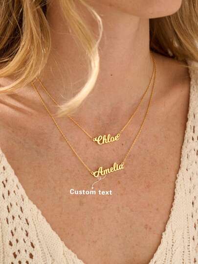 Customized Stainless Steel Necklace With Two Engraved English Names, Double Layer Necklace, Eternal Love, Romantic Couples Necklace. Made Of Stainless Steel, Ideal Gift For Friends, Partners And Family On Christmas, Thanksgiving, Valentine's Day, Birthday And Anniversary. Gold, Fashionable, Minimalist, Customized, Personalized, Unique, Perfect Gift For Him Or Her