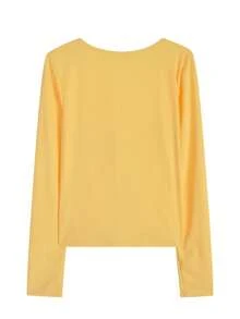 Bộ 3 món: Áo ba lỗ phong cách tối giản, áo khoác cardigan và quần bó cạp cao, sang trọng và thon gọn, xuân/hè - Màu vàng - Xem 5