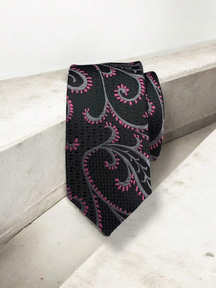 Luxury Men's Skinny Ties Polyester Silk Solid Polka Dot Striped Check Skinny Jacquard Groomsman Tie - 紫色 - 查看 1