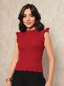 ONLYONE - JAPANESE MODAL SLEEVE CROPPED TOP WITH WAVE DETAIL HEM - FIMINAS BLOUSES KNITTED BLOUSES - 血紅色 - 查看 1