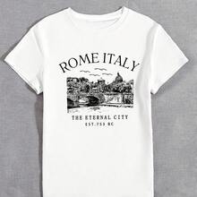 Camiseta con estampado de letras para mujer, talla grande, informal, de verano, cuello redondo, 100 % algodón