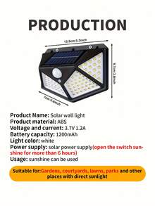 100 LED Solar Powered 4-Sided Wall Light, Wireless Outdoor Lighting, Motion Sensor, Waterproof, Windproof, For Home, Garden, Yard, Park - Multicolor - View 11