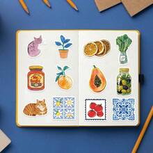 150 miếng dán nghệ thuật phong cách Địa Trung Hải dễ thương, nhiều màu sắc, trang trí hoạt hình, hình thức ăn cho mèo, ô tô và trái cây, chất liệu vinyl chống thấm nước, thích hợp cho máy tính xách tay, điện thoại, ô tô, ván trượt, bình nước, sổ lưu niệm, máy tính, sổ tay, v.v. - A - Xem 2