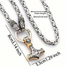 Popular Men's Nordic Viking Stainless Steel Wolf Head Thor Hammer Pendant Necklace