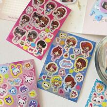 8件套复古女孩兔子草莓四叶草银色闪光贴纸日记手机壳装饰贴纸 - Colorful - 查看 4