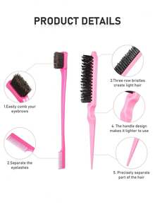 4pcs/Set Hair Styling Comb Set For Kids, 2-In-1 Teasing Comb, Highlighting Tail Comb, Eyebrow Brush - Multicolor - View 3