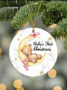 La primera Navidad del bebé 2025, un oso durmiendo en la luna, decoración acrílica, decoraciones navideñas para el hogar, regalo para padres primerizos, adorno navideño, decoración colgante para el árbol de Navidad, regalos acrílicos para nuevos padres