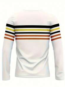 Plus Size Men's Fashion 3D Geometric Pattern Lightweight Long Sleeve T-Shirt - Casual Crew Neck, Polyester, Thin, Machine Washable - Multicolor - View 3