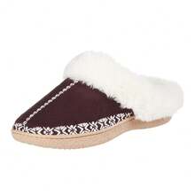 Isotoner Women's Clara Embroidered Microsuede Clog Slippers - Raisin - View 1