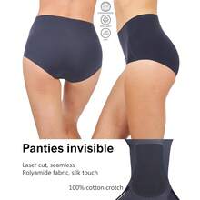 Non-Slip High Waist Briefs With Silicone Lines, Seamless Black Underwear, Polyamide, Cotton Gusset, Breathable - 黑色 - 查看 4