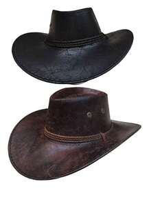 1 pieza Sombrero de vaquero de PU agrietado, material de PU suave, unisex para Halloween, vuelta al colegio, uso diario, viajes, vacaciones, celebraciones y actividades al aire libre