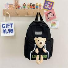 Women's Backpack Random Shipment Model Small Girl With Teddy Bear Decoration Cute Casual Backpack - 黑色 - 查看 2
