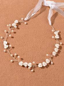 1件优雅甜美的花朵仿珍珠串珠水钻发箍，适合节日、婚礼、学校演出、郊游、生日派对、舞会和日常佩戴，是女孩百搭的时尚配饰。