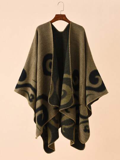 1pc Women's Elegant Floral & Cloud Pattern "Poncho" Scarf, Casual & Warm For Autumn/Winter