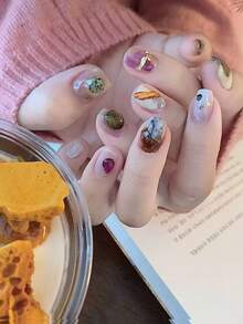 1 pieza Decoración de uñas de piedra de ojo de tigre color malaquita asimétrica, accesorio de uñas, pieza de uñas, adecuado para salón de uñas