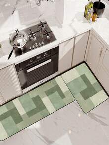 1 件硅藻土厨房垫，现代摩洛哥几何绿色拼布设计，软橡胶缓冲抗疲劳厨房地毯，吸水，防滑，适用于厨房、浴室、洗衣房、入口 - 彩色 - 查看 5
