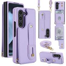 OUKNOEO 時尚人造皮革斜跨手機包,相容 iPhone 17e Air 16e 15 14 13 Pro Max Plus S26 S25 Edge S24 Ultra A37 A57 Z Fold 7 6 5 4,附手腕帶與長掛繩 - 紫色 - 查看 61