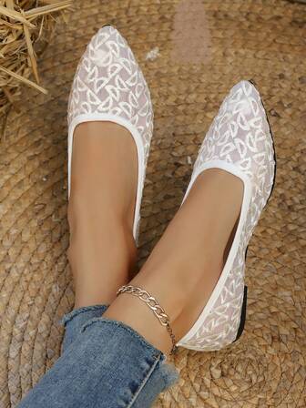 Scarpe da donna con punta affusolata, stampa floreale francese, tomaia in rete traspirante, stile elegante e principesco, slip-on, versatili per abiti, pantaloni, casual, pendoall'aperto, outdoor, comode e traspiranti scarpe da ballo con punta affusolata