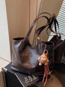 New Fashion Solid Color PU Leather Women's Shoulder Bag, Retro Handbag With Buckle And Zipper, Large Capacity Tote Bag, Suitable For Travel, Shopping, Dating, Suitable For Teenagers, Female College Students, Young Professional Women, Ideal For Office, School, Work, Business, Commuting, Outdoor, Travel And Other Occasions - Coffee - View 5
