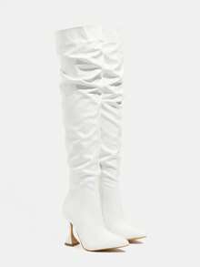 Women's Pointed Toe High Heel Boots, Side Zipper Autumn/Winter Leather Boots, Slip-On Over-The-Knee Boots, Sexy Nightclub Pants Boots, Party & Banquet Over-The-Knee Boots, Leather/PU Boots, High Heel Boots, White Boots