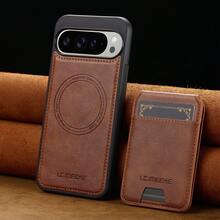 OUKNOEO 可拆卸磁吸无线充电仿皮手机壳，兼容 17 Air 16e 15 14 13 Pro Max S26 S25 Edge S24 Ultra Plus A37 A57 Pixel 10 9 8 7，带卡盒，3 个卡槽，防盗刷卡包