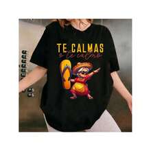 Pure Cotton T-Shirt Mexican Spanish Mother Mom Expression Te Calmas O Te Calmo. T-Shirt Casual Sleeve - Black - View 1