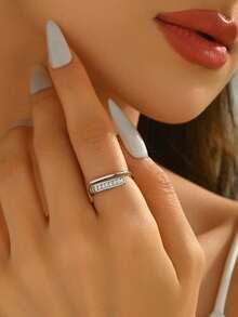 1 chiếc nhẫn mạ vàng 18K bằng đồng, hình vuông, đính đá Cubic Zirconia, kiểu dáng tinh tế, sang trọng, phù hợp cho cả đeo hàng ngày và dự tiệc, món quà tuyệt vời dành cho bạn gái, quà tặng xã giao. - Nhẫn vuông hình học - Xem 2