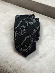 Luxury Men's Skinny Ties Polyester Silk Solid Polka Dot Striped Check Skinny Jacquard Groomsman Tie - 中灰色 - 查看 3