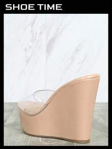 Women's Platform Wedge Slide Sandals – Open Toe Slip-On High Heel Mules With Cork Design - 裸體 - 查看 4
