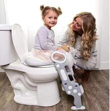 Asiento Entrenador para Inodoro Acolchonado con Escalera (Rosa/Blanco) - Gris - Ver 12