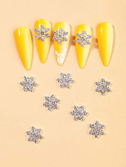 10/30/60 pezzi Decorazioni natalizie per unghie in lega di oro e argento, charms a fiocco di neve, strass, gemme e cristalli per unghie acriliche, decorazioni natalizie scintillanti per unghie fai-da-te per donne