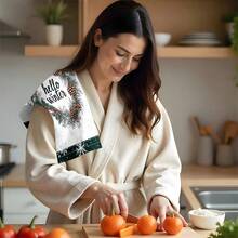 1 set/2 piezas/100 piezas Paños de cocina y paños de platos con diseño de piña y lazo de invierno, adecuados para decoración de interiores en restaurantes, cocinas y baños, decoración de fiestas, regalos festivos, como regalo