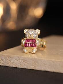 1 Peça Anel Colar Pingente de Urso Cartoon Fofo e Cintilante - Joia Animal Requintada - Para Meninas - Presente Perfeito para Amigos