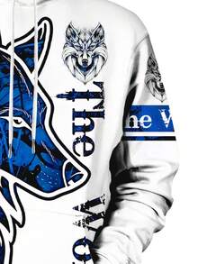 数码印花通勤运动休闲连帽衫，狼图案连帽卫衣，酷炫男士印花连帽衫，秋冬季街头风套头连帽衫，适合户外活动，绝佳礼品之选 - 彩色 - 查看 4