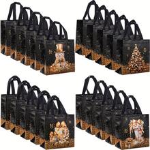 5/10/25 pièces Sacs cadeaux de Noël, sacs cadeaux de Noël noirs élégants avec poignées solides - motifs de feuille d'or de luxe (arbres, flocons de neige) - sacs non tissés convenant pour Noël, Nouvel An, fête, cadeaux de mariage - emballage cadeau et décorations de fête de Noël premium, sacs cadeaux de fête de Noël, sacs de fête durables