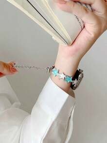 1 pieza Brazalete ajustable de doble color con diseño de estrella compatible con Apple Watch de 38mm, 40mm, 41mm, 42mm, 44mm, 45mm, 49mm (S10 42)Mm (S10 46)Mm, pulsera de lujo simple para mujer adecuada para Apple Watch Series Ultra 2 S10 SE 9 8 7 SE 6 5 4 3 2 1, regalo - Plateado - Ver 2