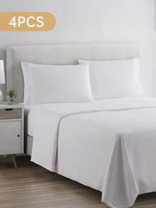 2/3/4pcs Fitted Sheets Set, Bedding, Bed Sheets, Solid Color Bedding Sheets Set With Deep Pocket, Fall Decor, Halloween Decor, Room Decor, Luxury Soft Bedding Sheets And Pillowcases, 1 Flat Sheet, 1 Fitted Sheet And 2 Pillowcases, All Seasons, Halloween Gift, Machine Washable, For Single, Twin, Full, Queen And King Sizes - 白色 - 查看 12